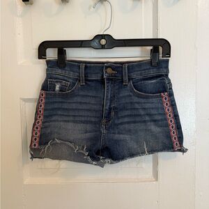 Black Label Dark Blue Jean Shorts with Embroidered Trim